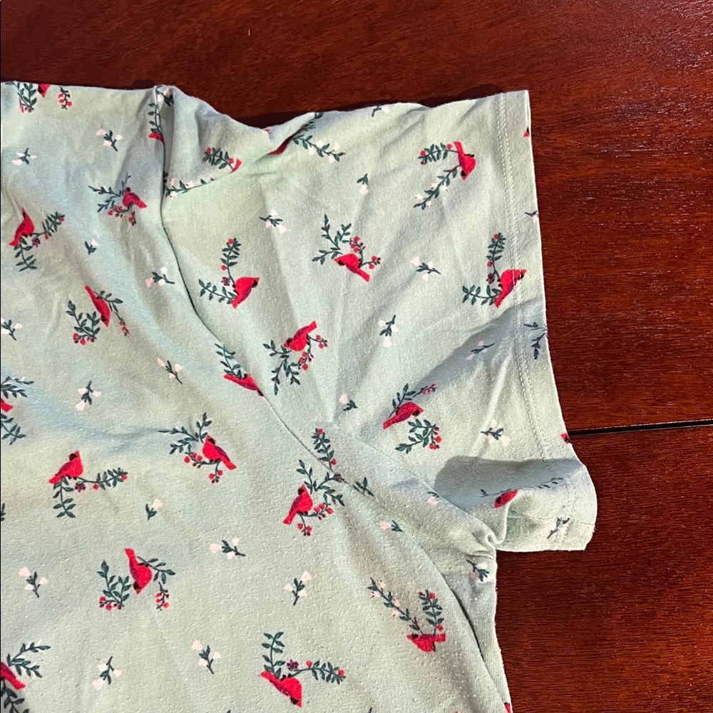 Adonna women’s green and Red cardinal printed sleep dress pajama nightgown - Picture 5 of 6